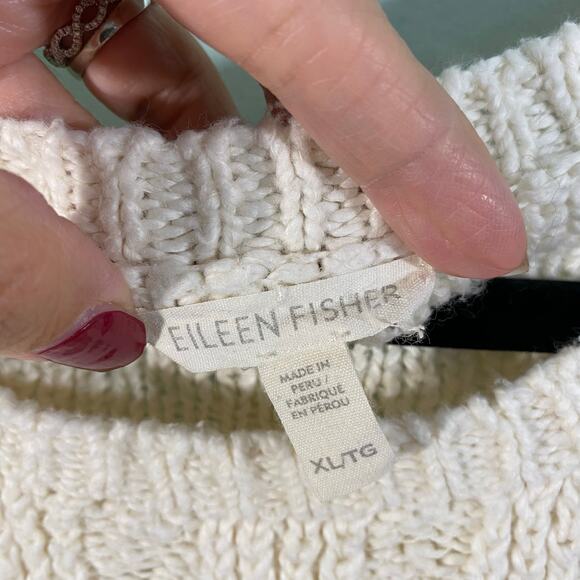Eileen Fisher Women Cream Cable Knit Loose Fit Organic Cotton Sweater Size XL - Picture 4 of 8